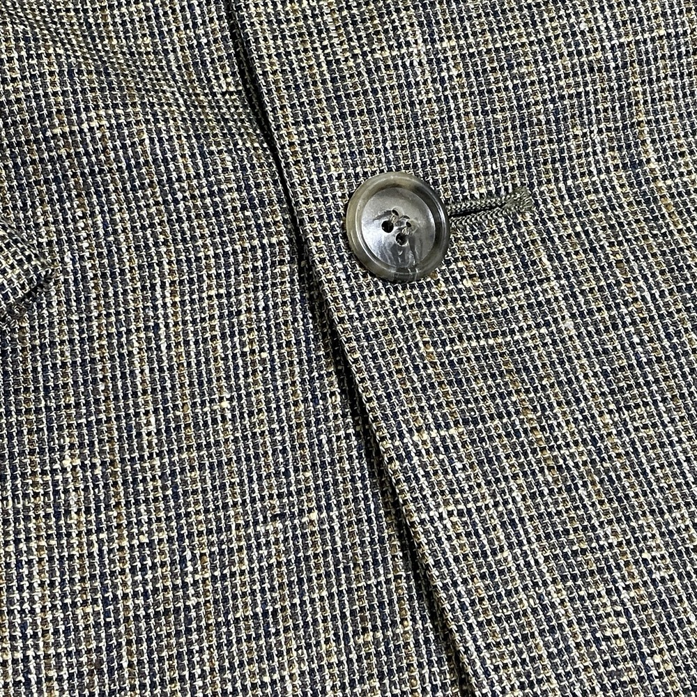 Vtg Mens Blazer M 100% Silk 46XL Brown Blue Sport‎ Coat Old Money 90s Y2K Preppy